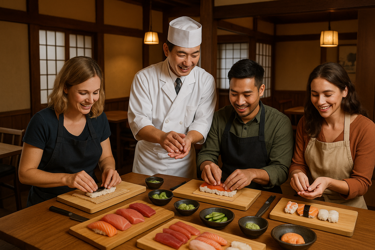 Traditional sushi making class with professional chef