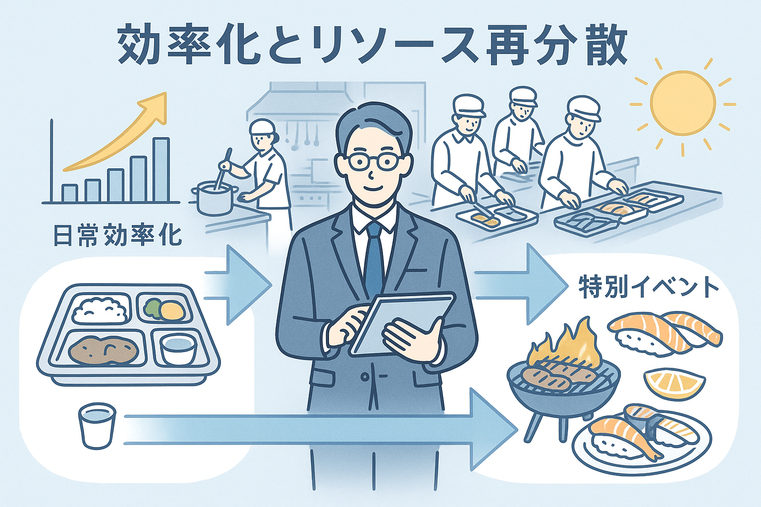 効率化とリソース再分散を表現するイラスト