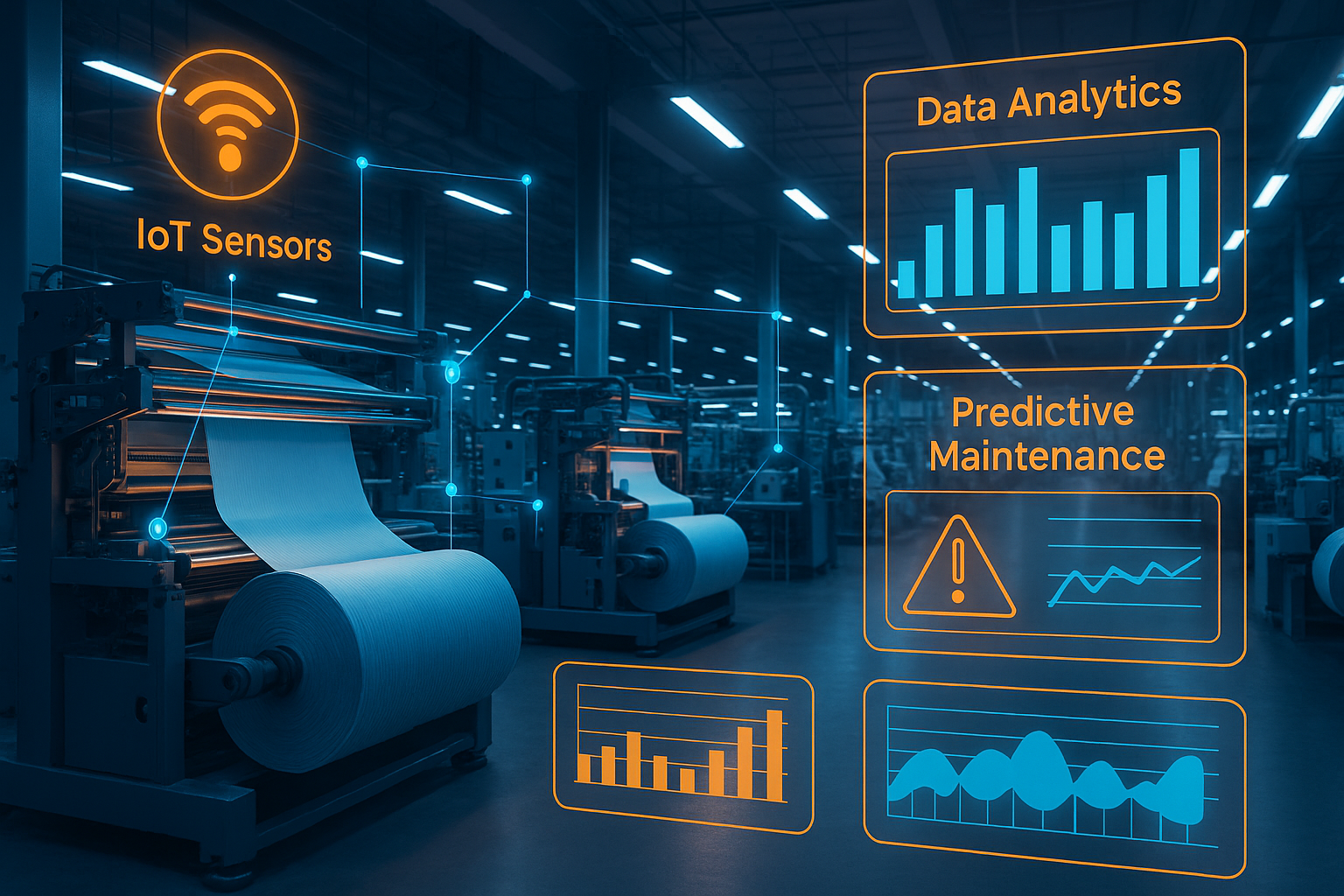 Modern manufacturing floor with digital transformation