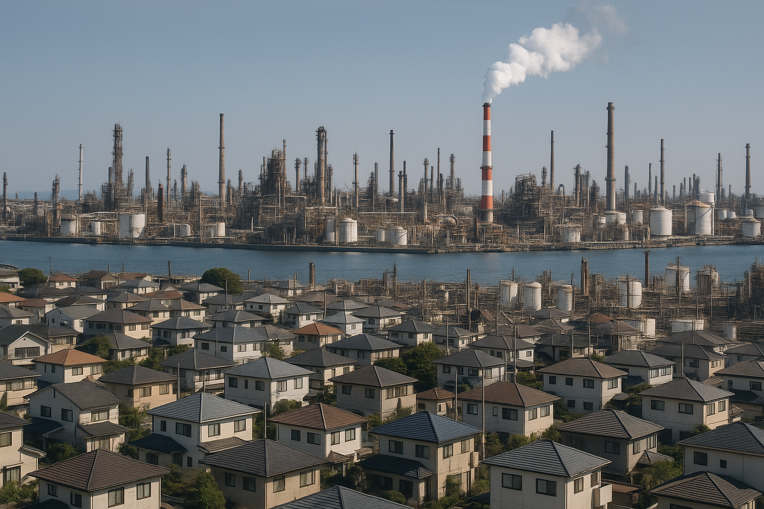 市原市臨海工業地帯と住宅地