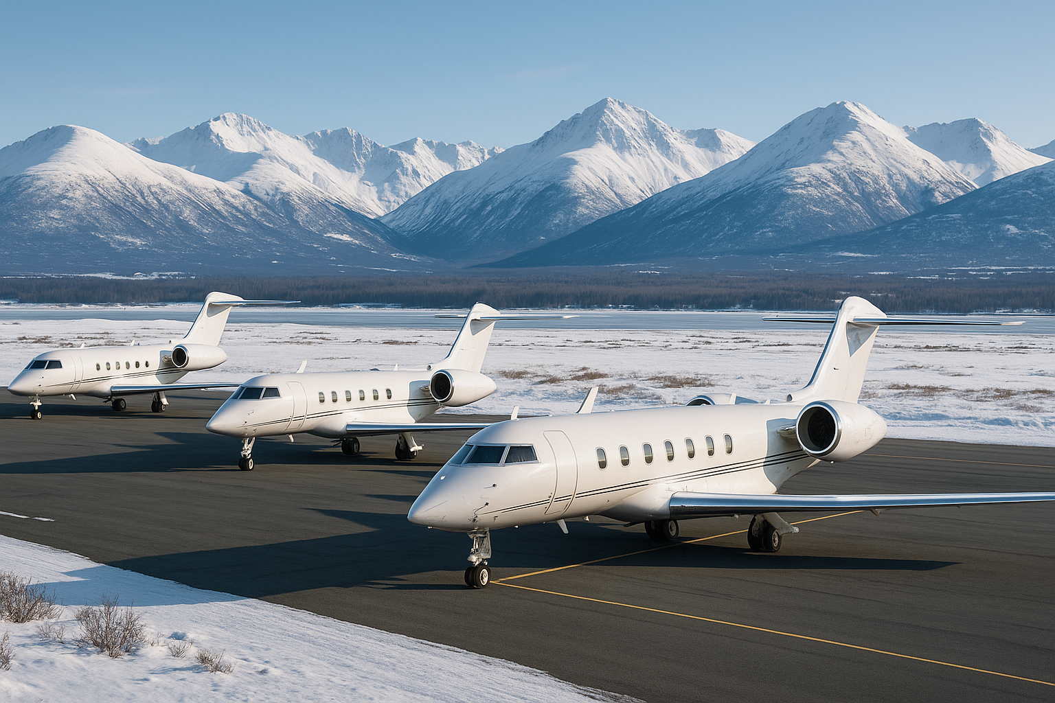 Private Jets at Anchorage with Arctic Landscape