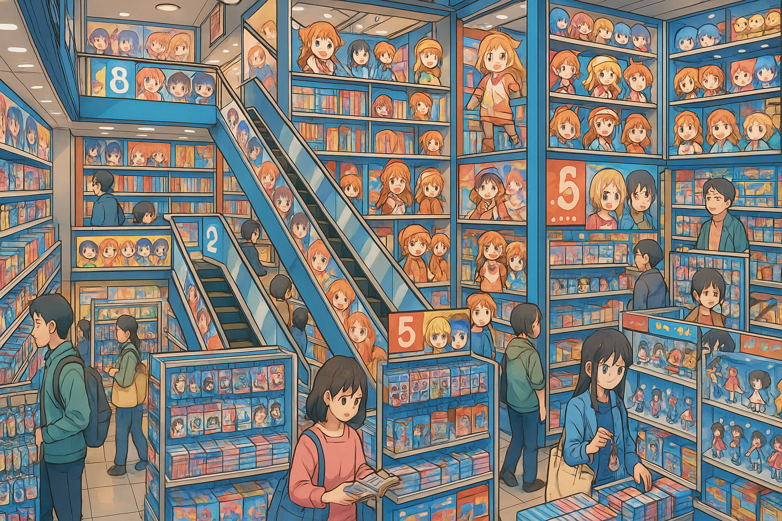 Animate flagship store interior showing multiple floors of anime merchandise and manga books