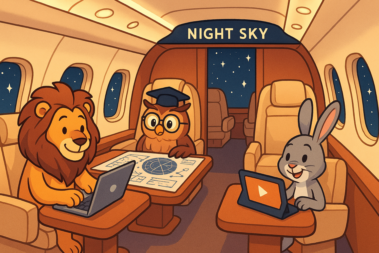 Luxurious private jet cabin interior