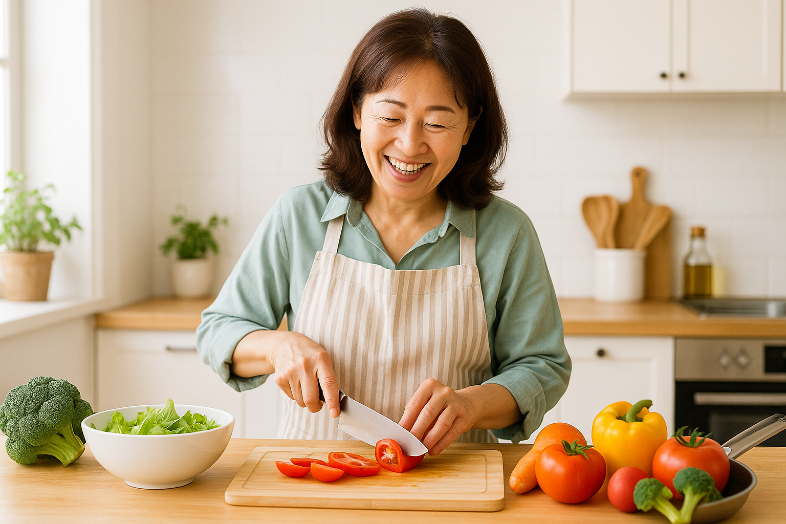元気に料理する女性