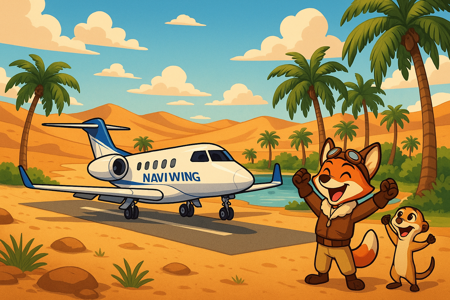 NaviWing landing at desert oasis