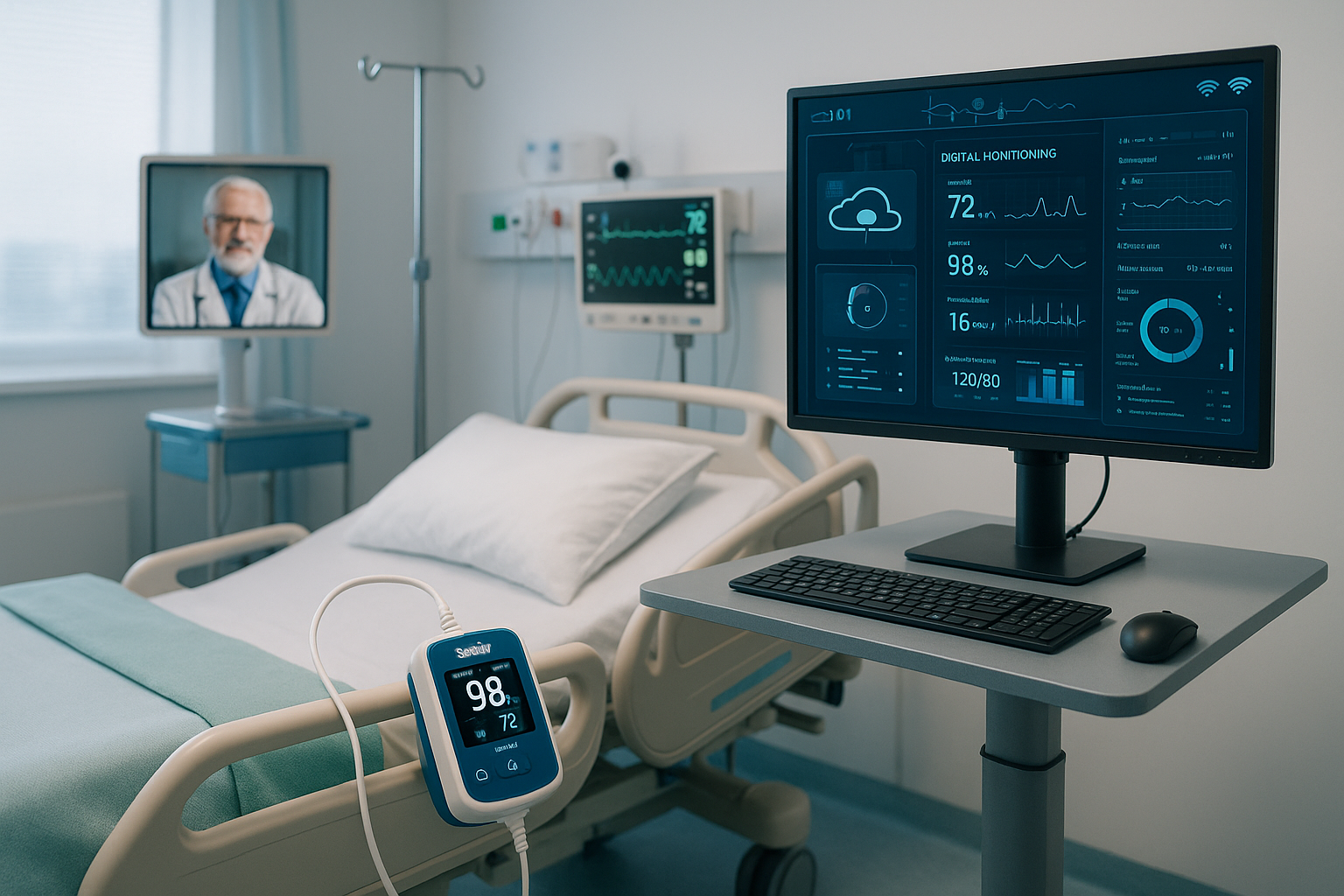 Modern hospital room with integrated medical technology