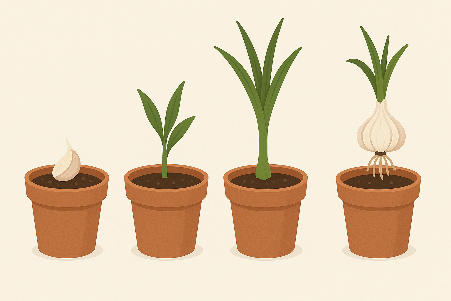 Garlic growing stages in pot