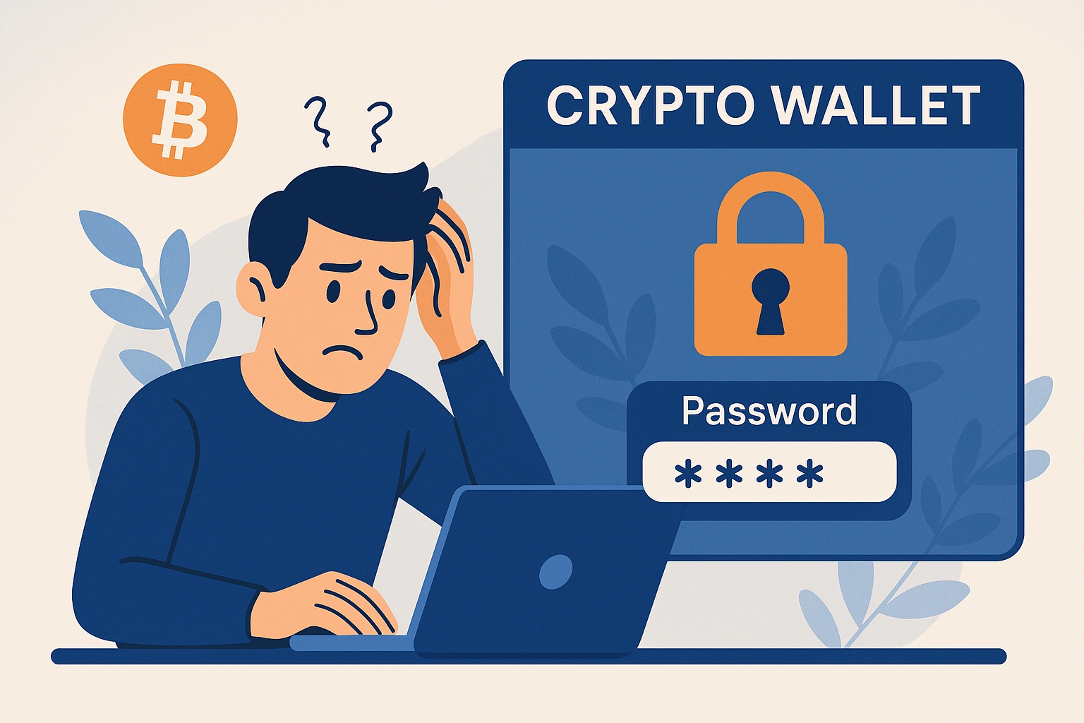 Featured image showing a person struggling with a locked crypto wallet password