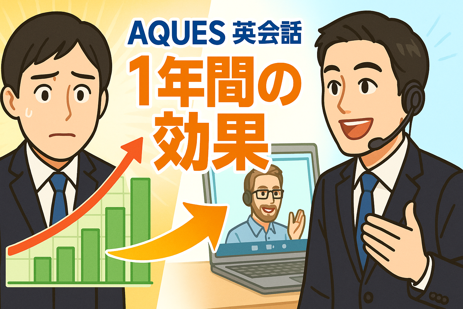 アクエス英会話の1年間の効果を表すサムネイル画像