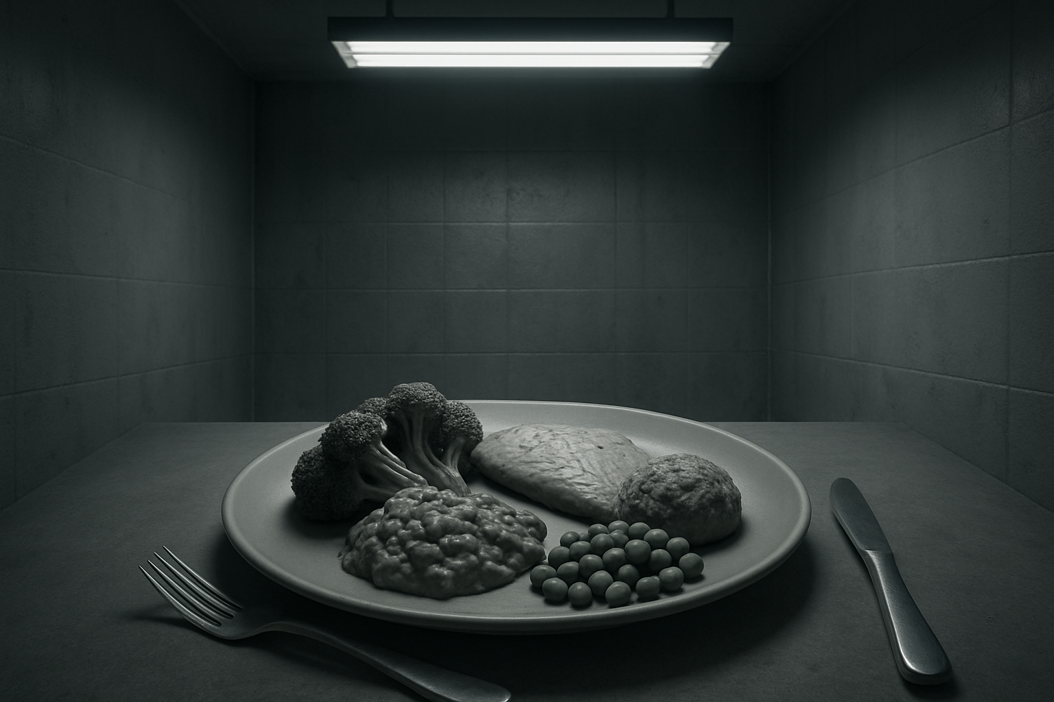 Grey restrictive diet food in dark room