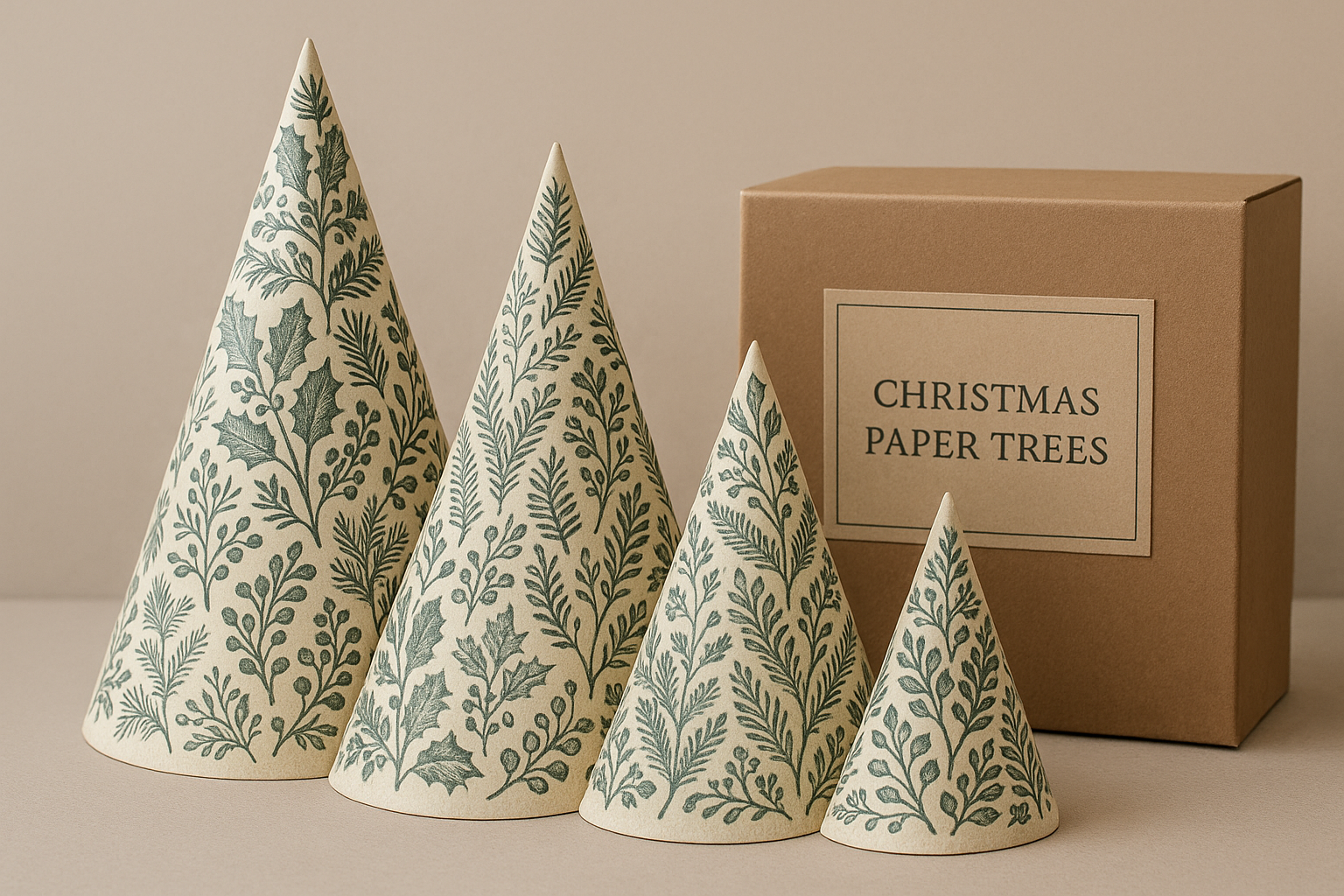 Botanical Christmas Paper Tree Cone Ornaments