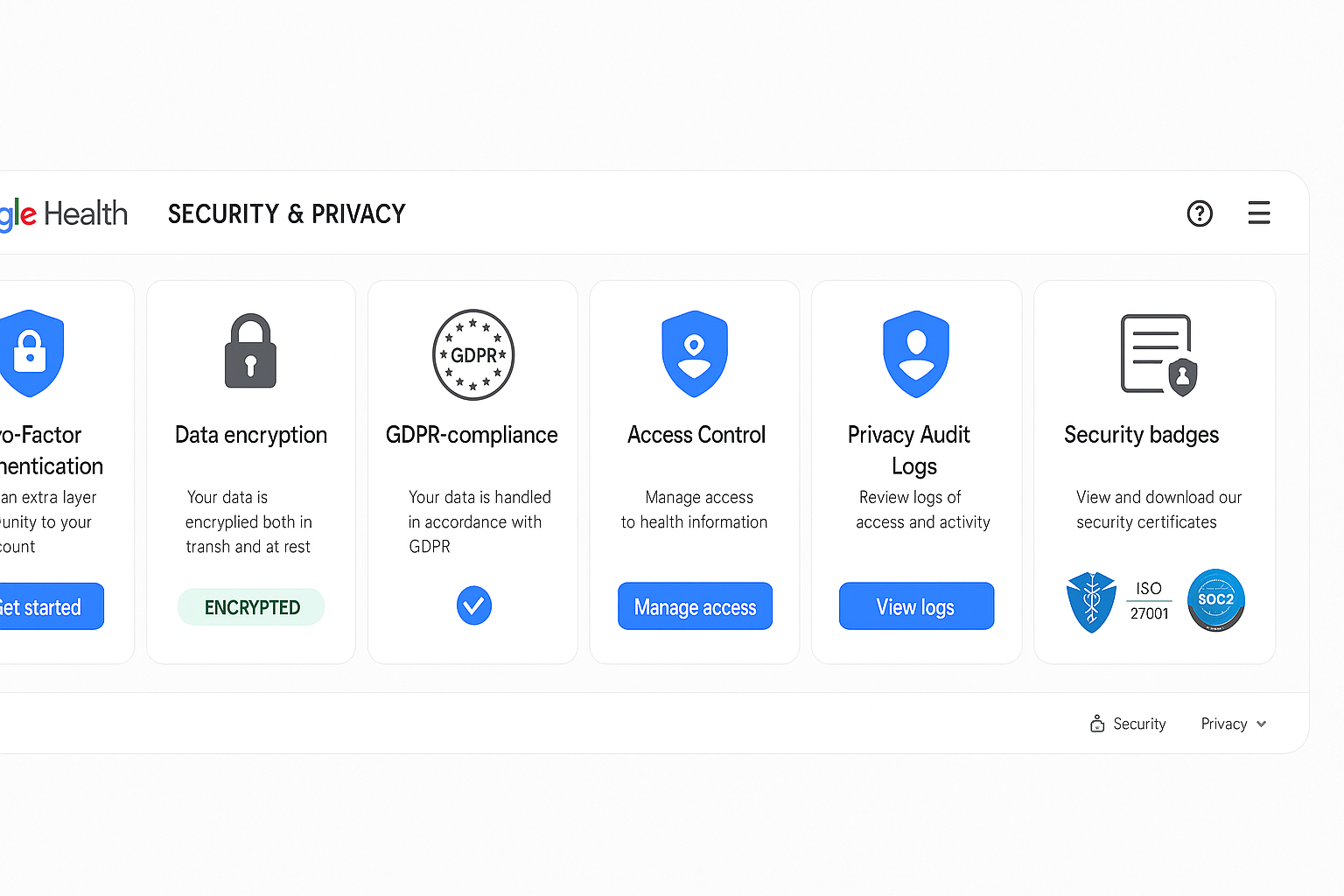 Google Health Security and Privacy Interface
