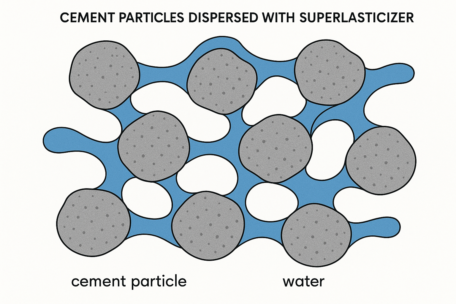 Cement particles dispersed with superplasticizer