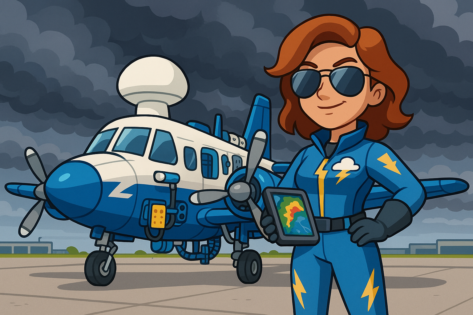 Captain Storm with her weather research aircraft
