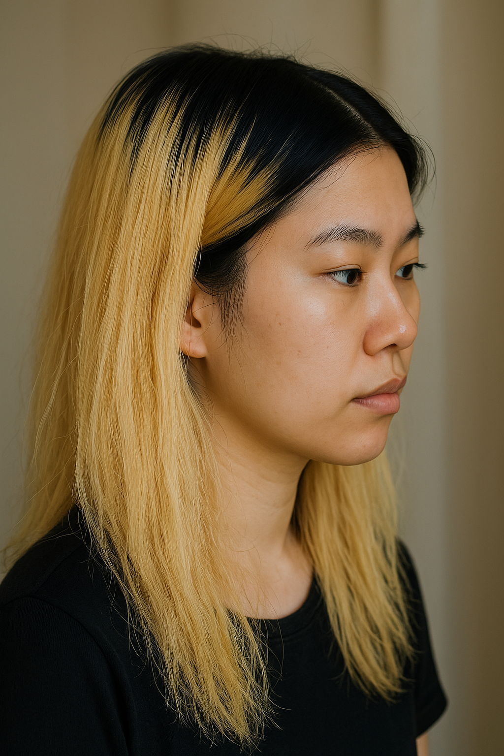 뿌리탈색 주기를 놓쳐서 뿌리가 많이 자란 상태