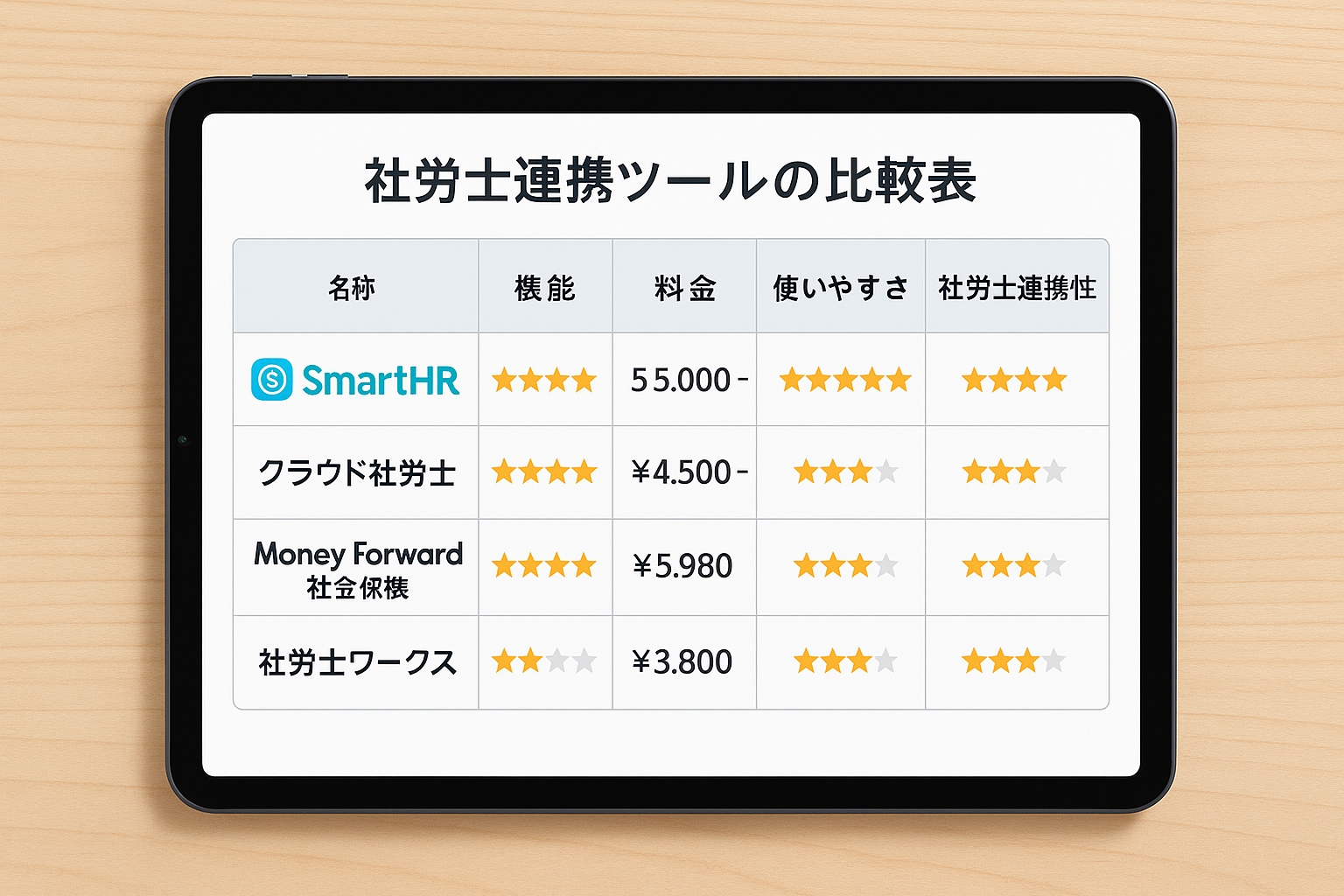 社労士連携ツールの比較表