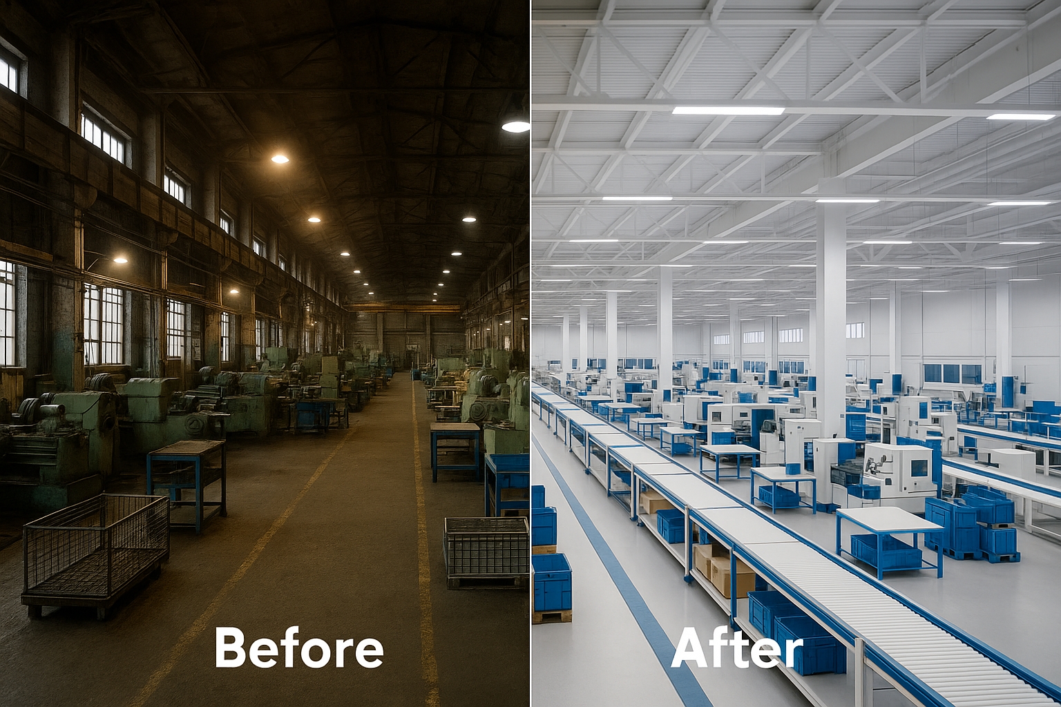 공장 리모델링 전후 비교