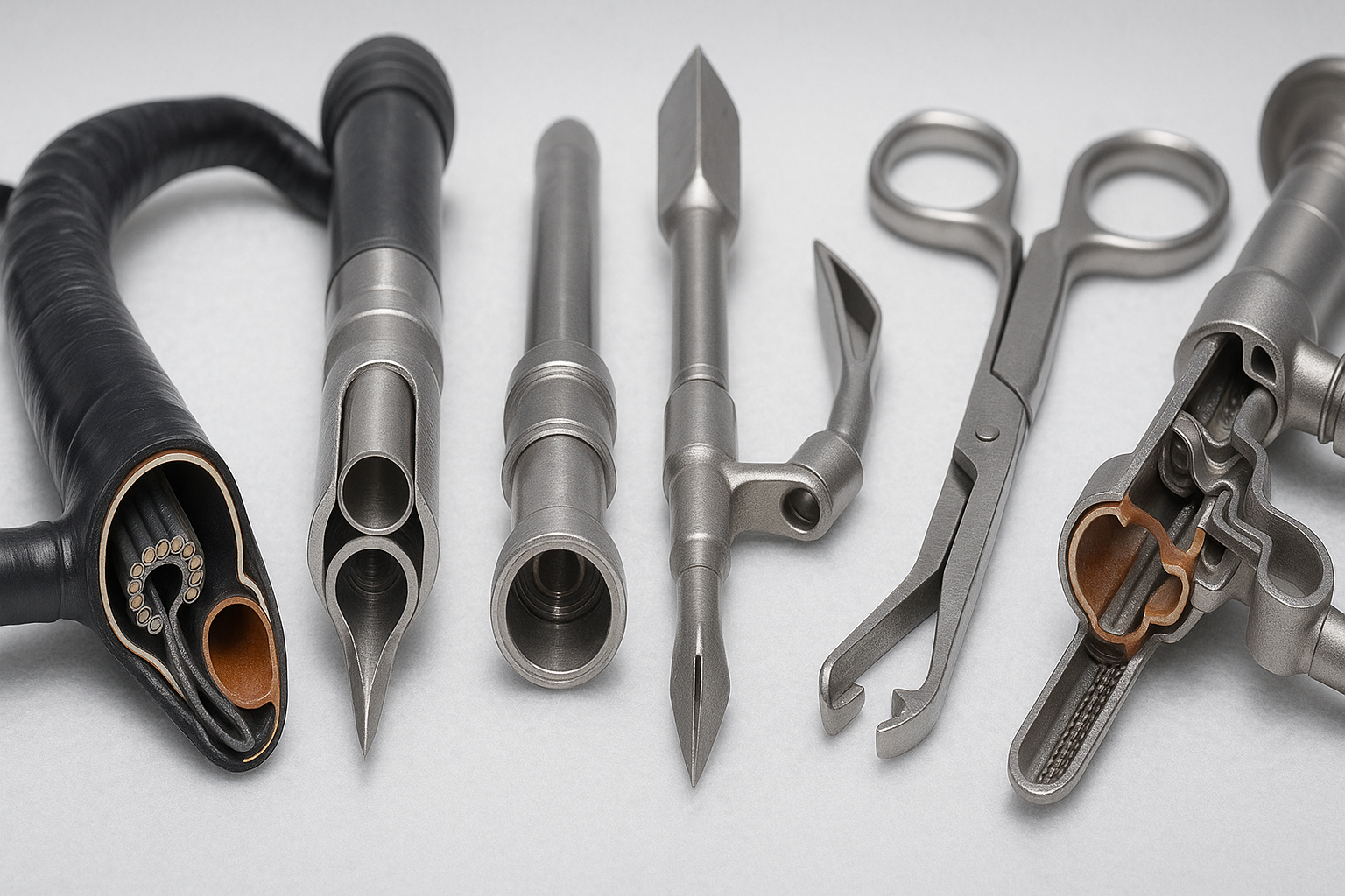 POURQUOI LA STÉRILISATION NE FONCTIONNE PAS 3 ENDOSCOPES MÉDICAUX COMPLEXES MONTRANT LES CANAUX INTERNES DIFFICILES À STÉRILISER
