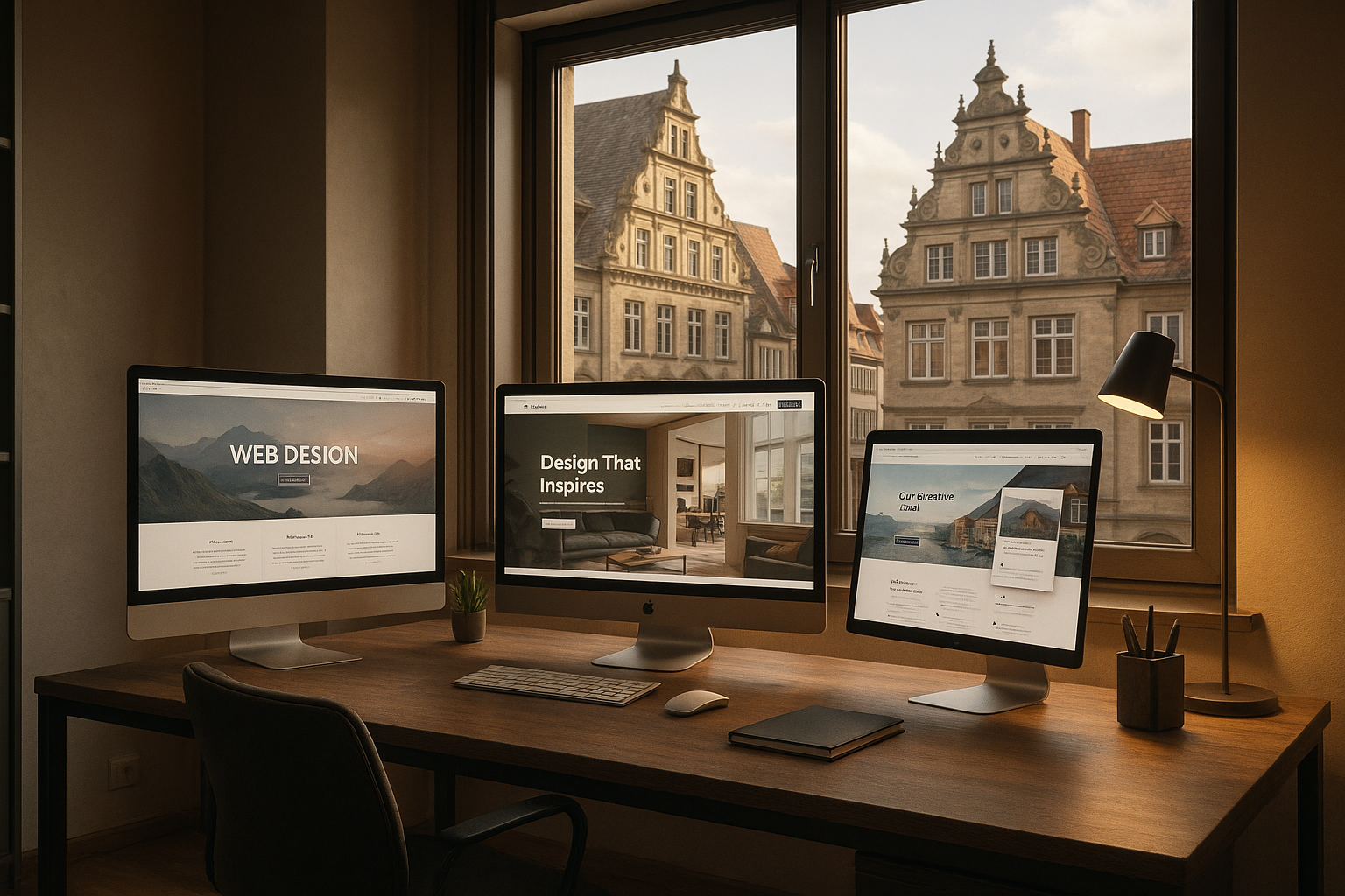 Modernes Webdesign-Büro in Hameln mit Blick auf historische Weserrenaissance-Architektur