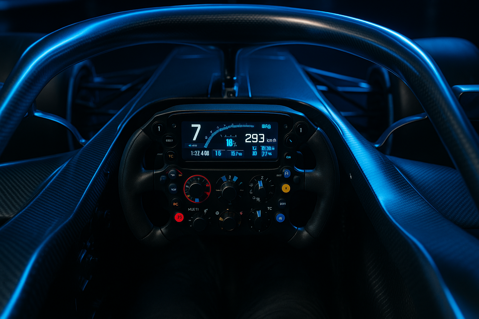 Cockpit futuristico F1 25 con tecnologia avanzata
