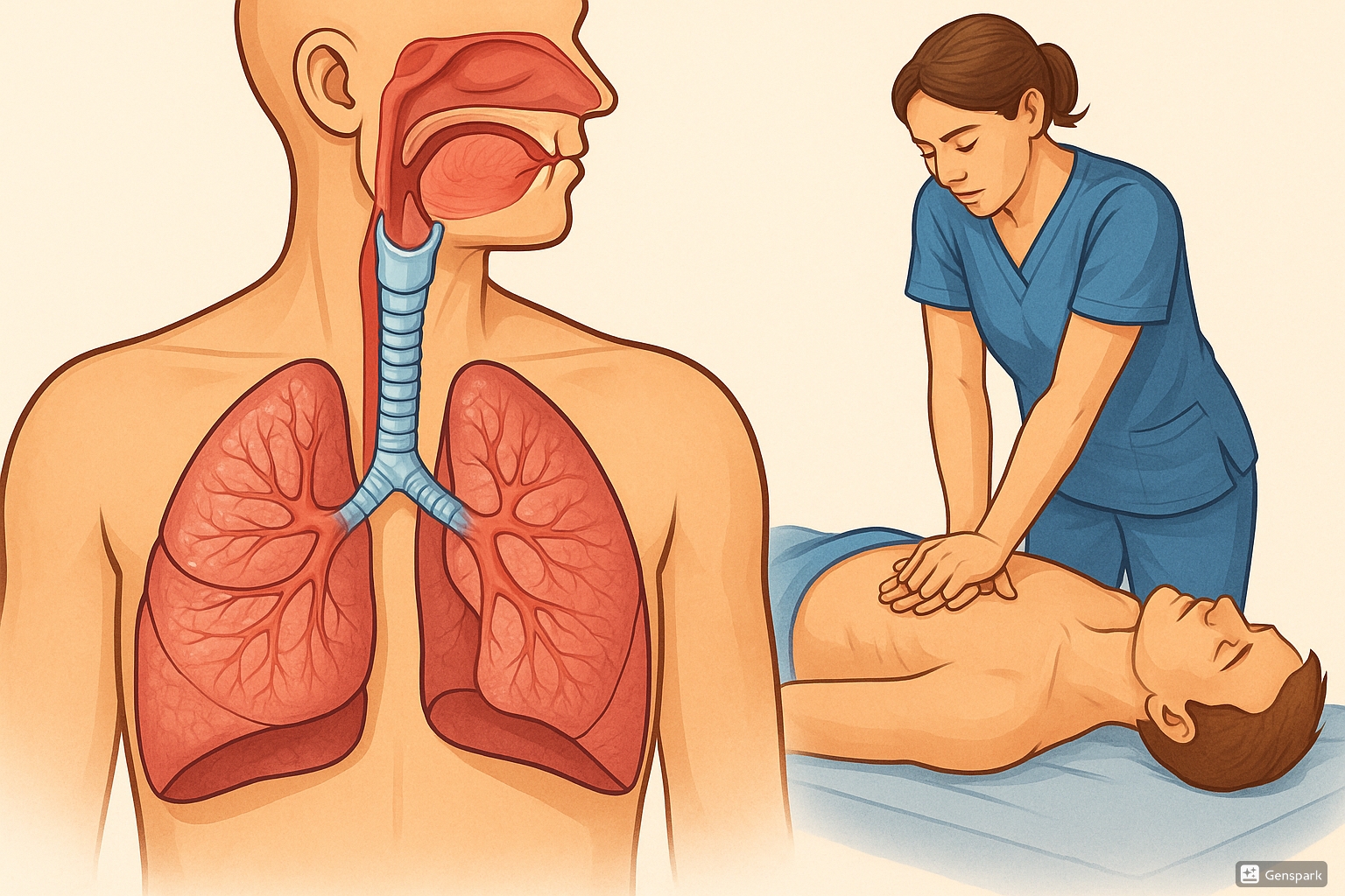 Respiratory System and CPR Illustration
