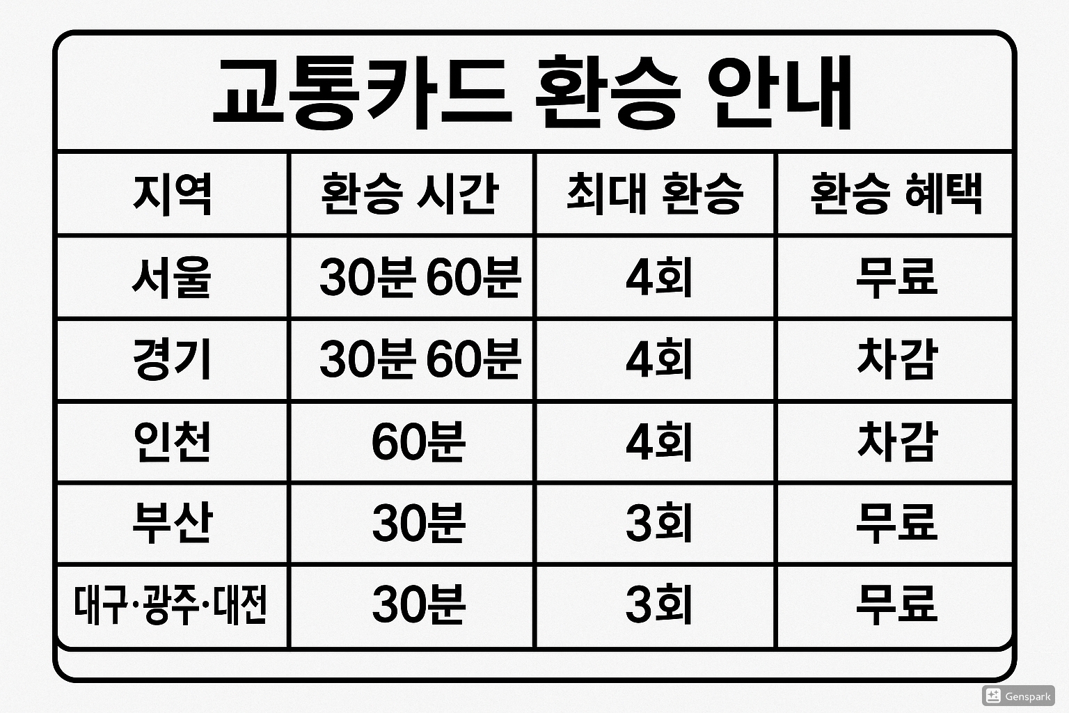 교통카드 환승 안내표