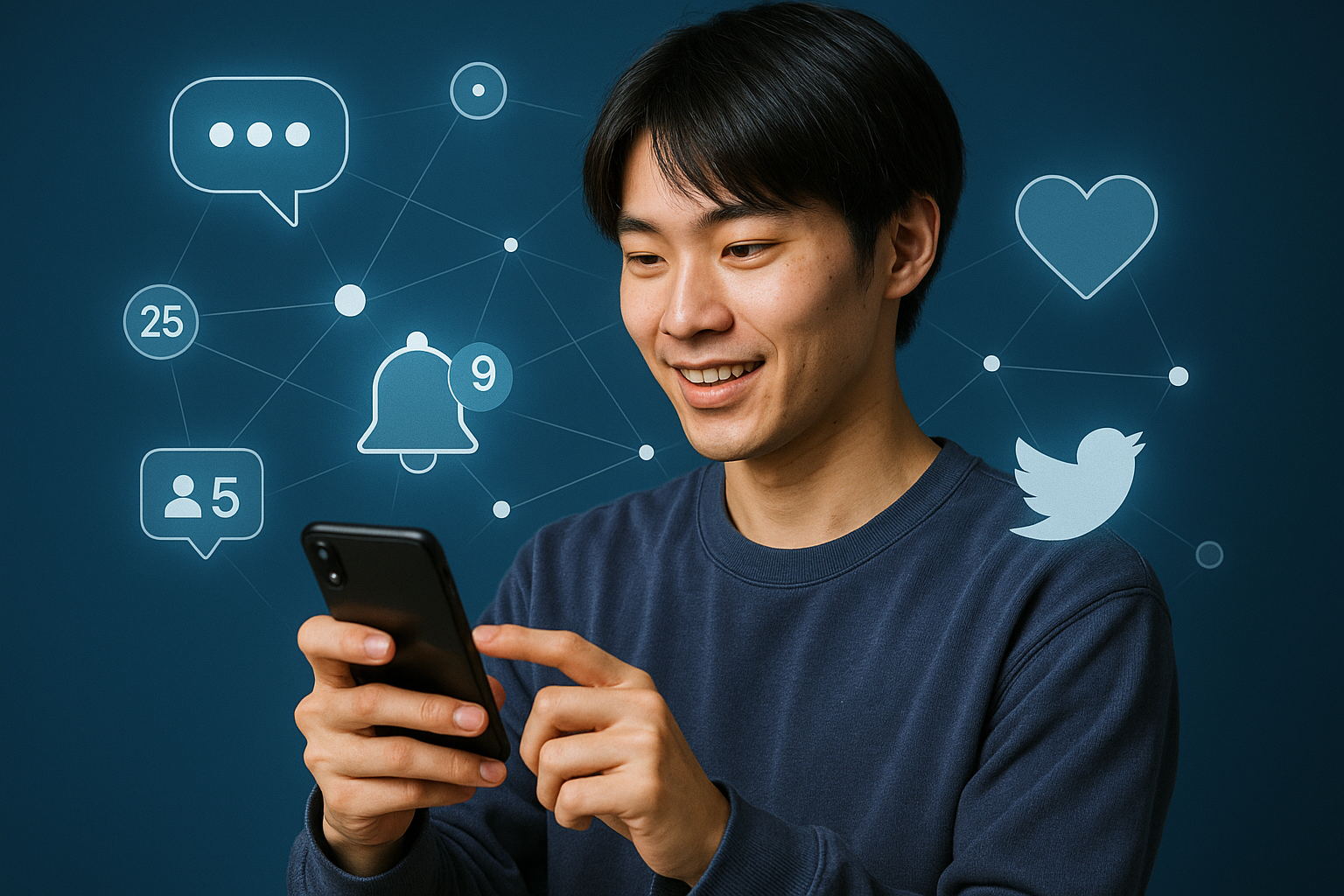 SNSで情報発信する若者
