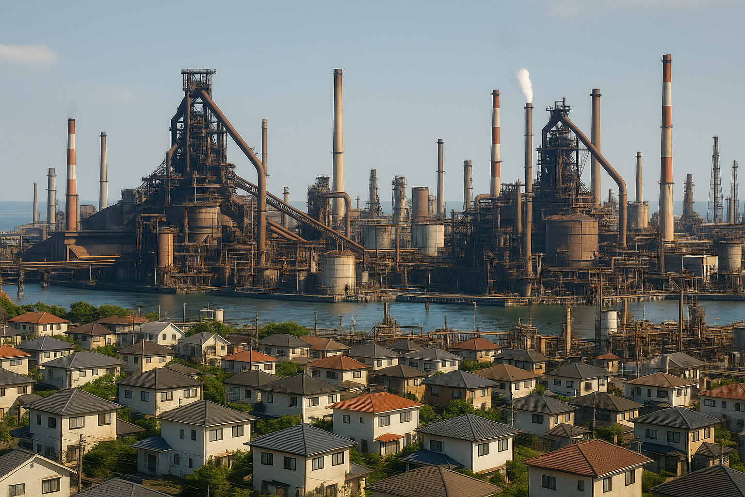 君津市の製鉄所と住宅地
