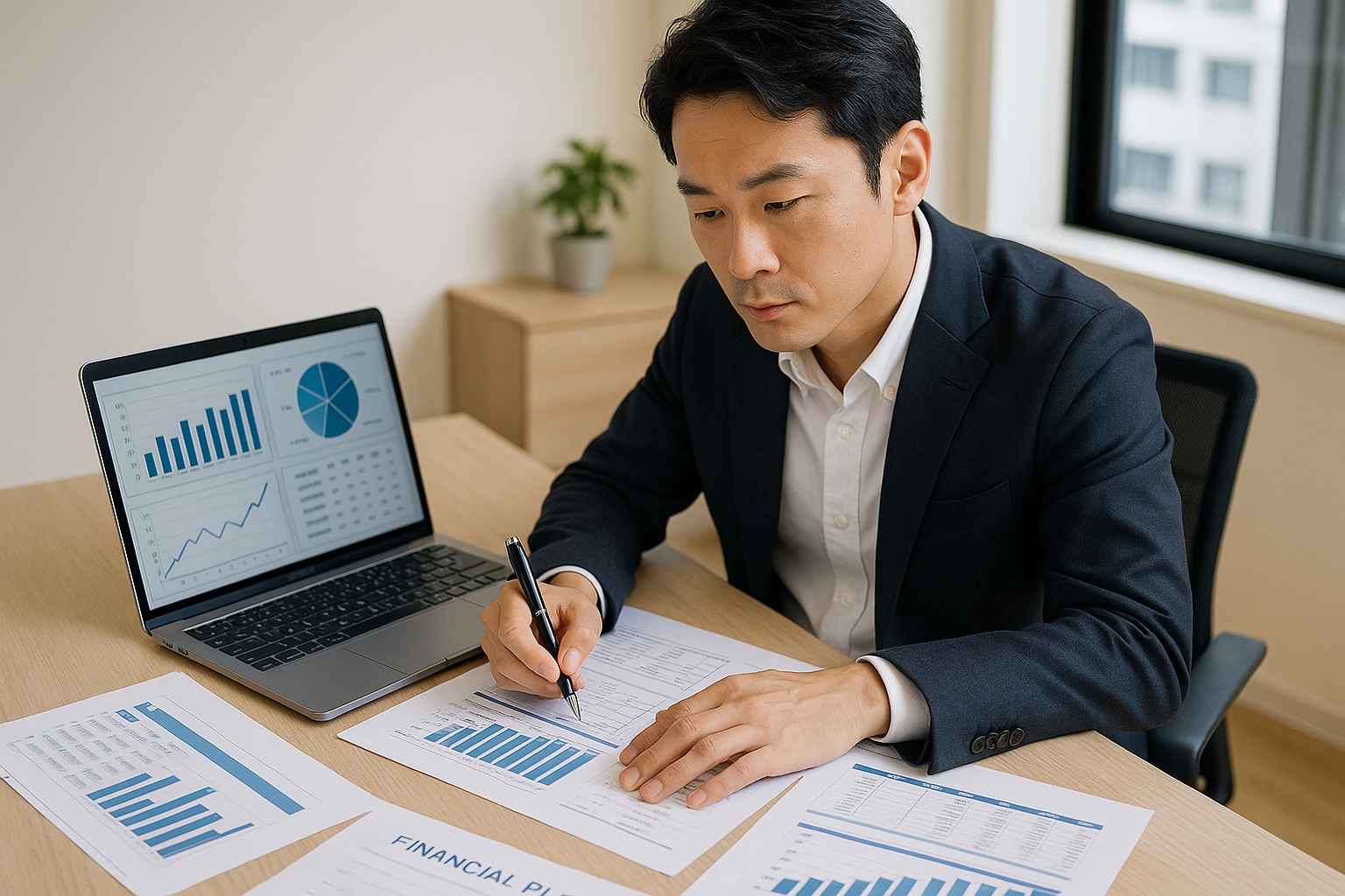 財務資料を分析するスタートアップ経営者
