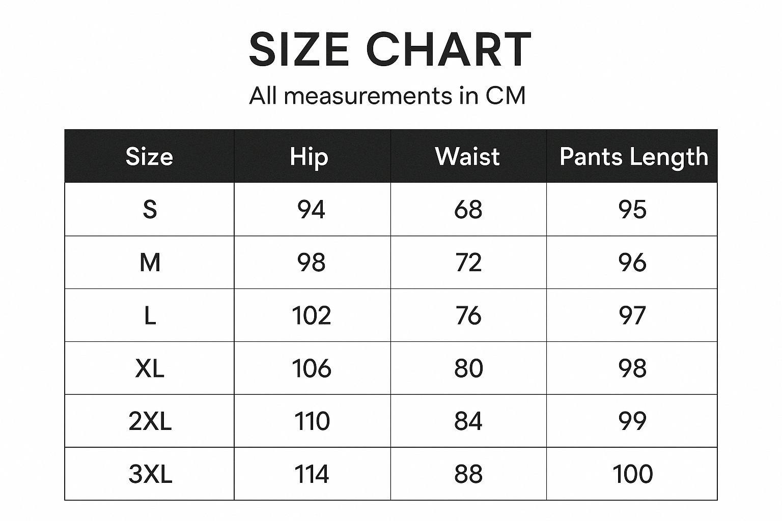 Size Chart - Updated Measurements