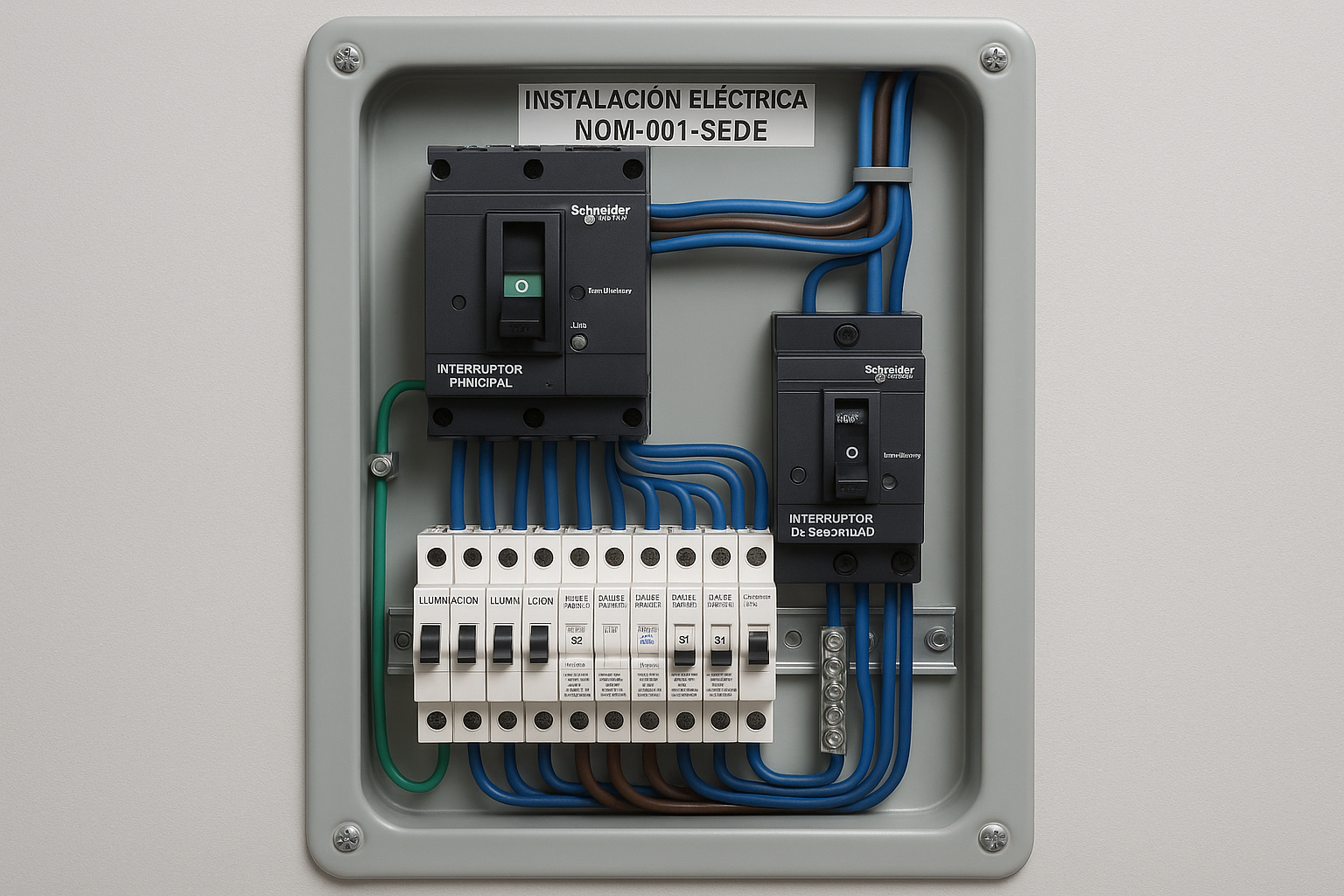 Tablero eléctrico moderno con interruptores