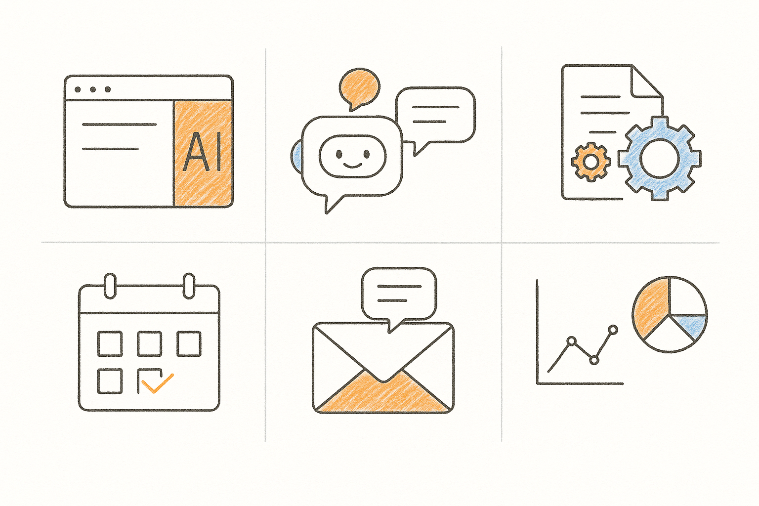 Comprehensive overview of AI automation tools arranged in organized workflow, showing integration between different business systems and applications
