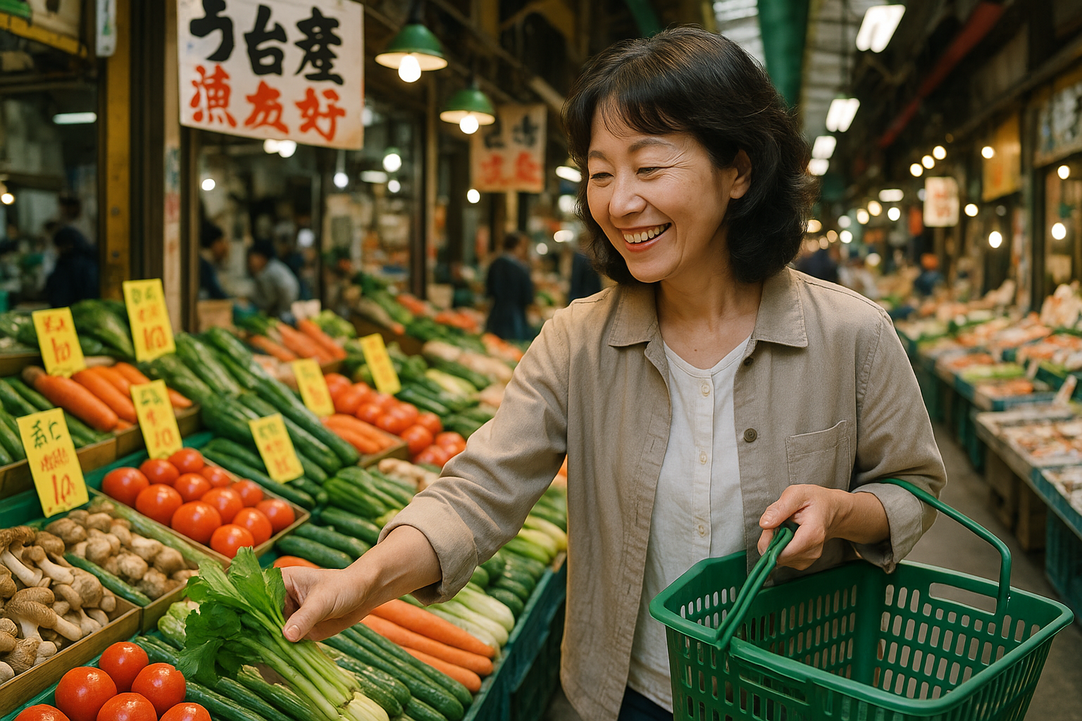 市場で買い物をする女性