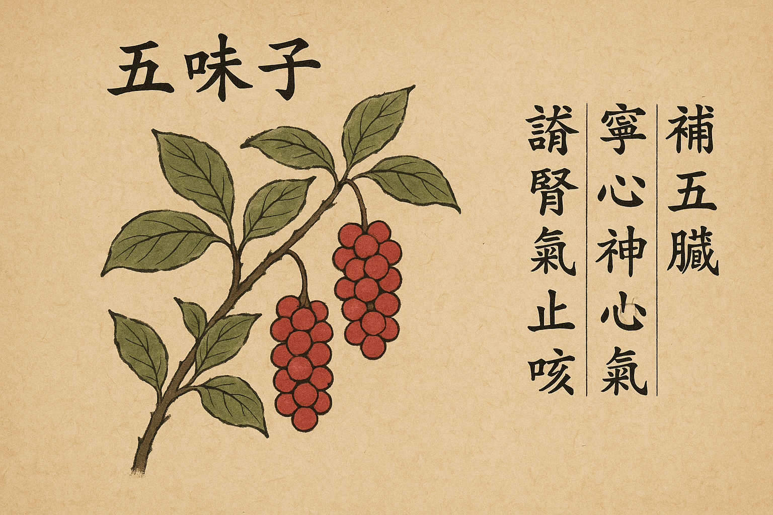 전통 한의학 스타일 오미자 일러스트