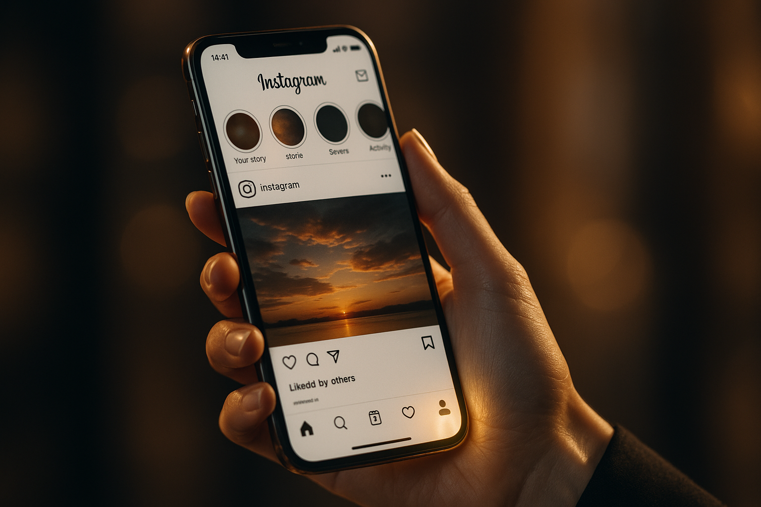 Smartphone moderno per content creation con interfaccia Instagram