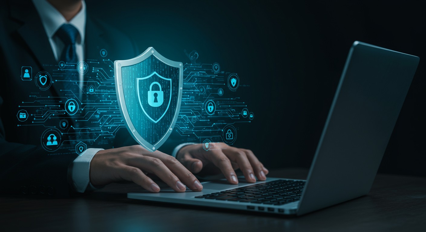 Concepto de privacidad digital con escudo protegiendo datos personales