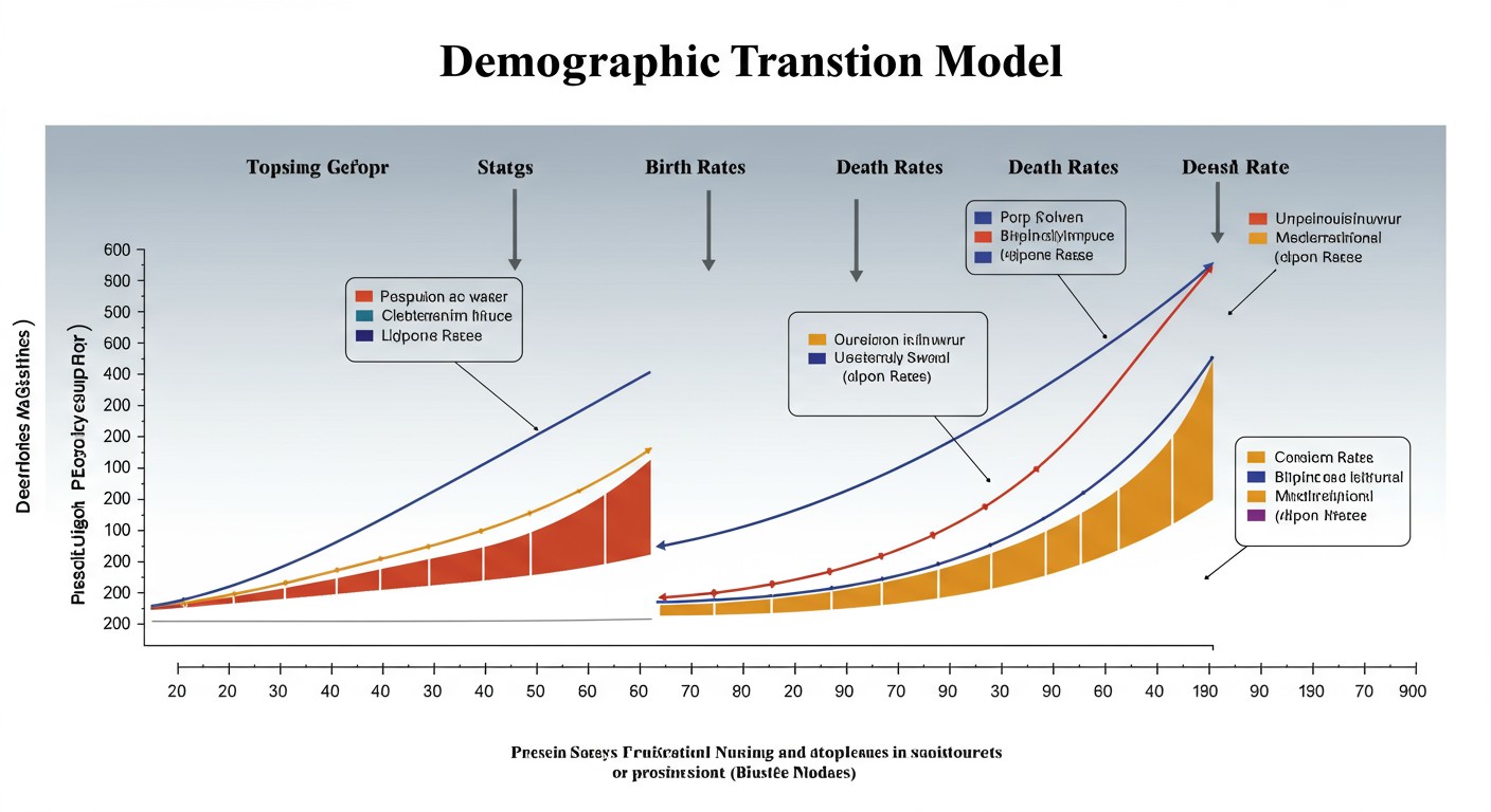 Demographic Transition Model showing population stages