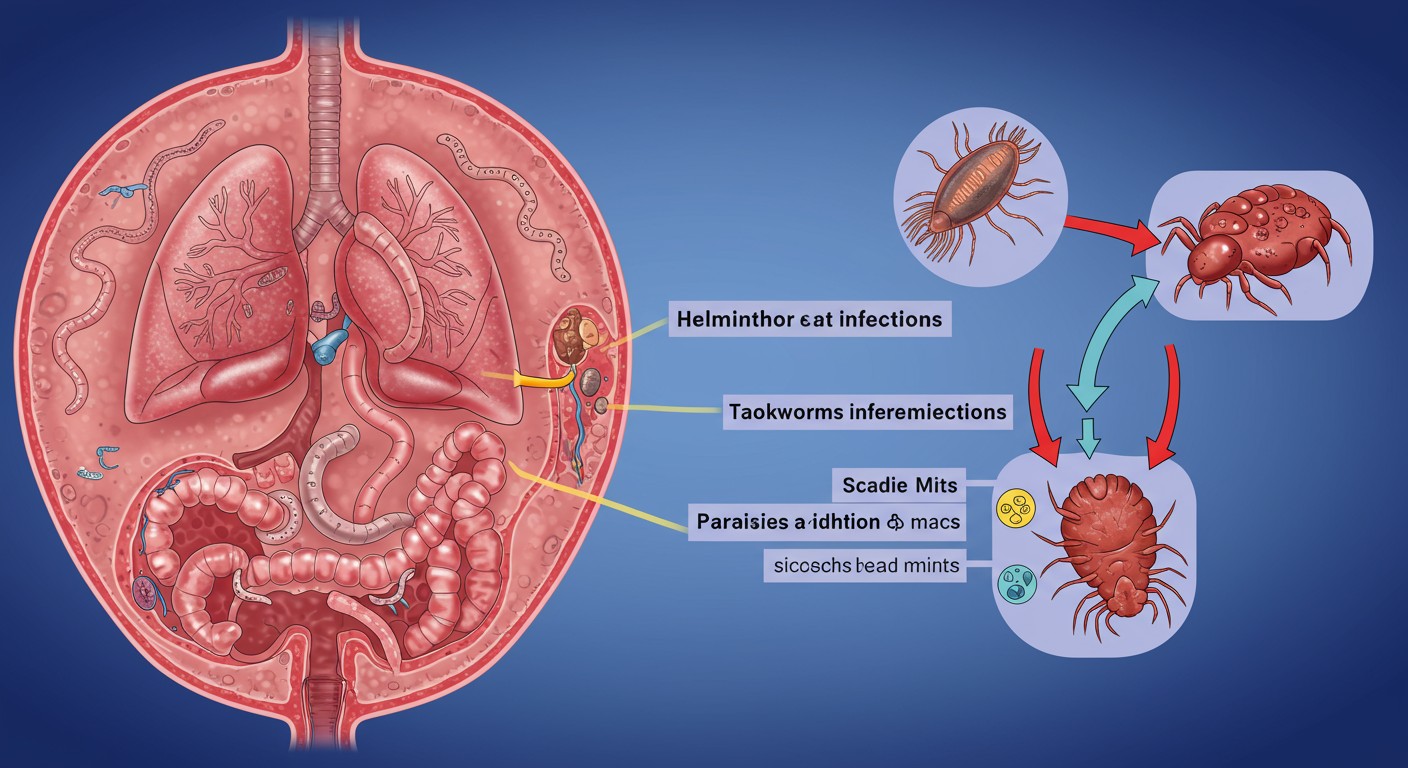 Parasitic infections including helminthic worms and ectoparasites