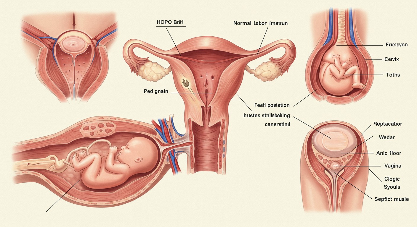 Stages of normal labor showing the fetus descending through the birth canal
