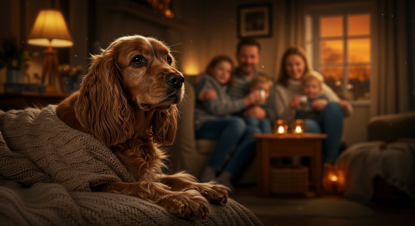 Een engelse cocker spaniel ontspannen in een gezellig gezinstafereel