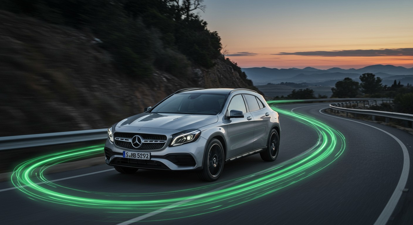 Mercedes GLA 250 with magical green light trail