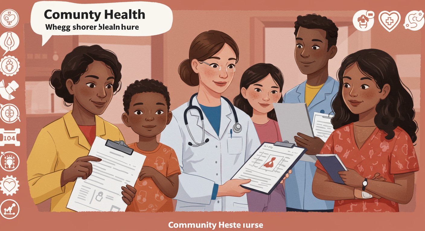 Community health nurse interacting with diverse family members in a community setting