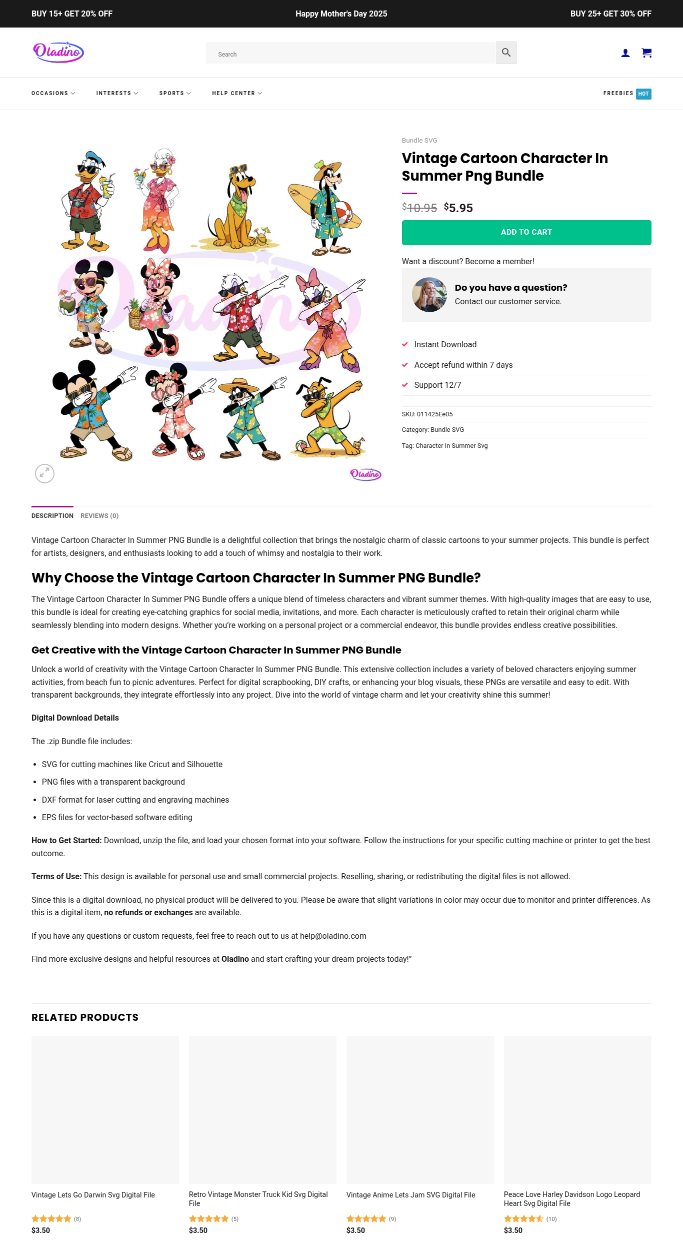 Vintage Cartoon Characters Summer Bundle
