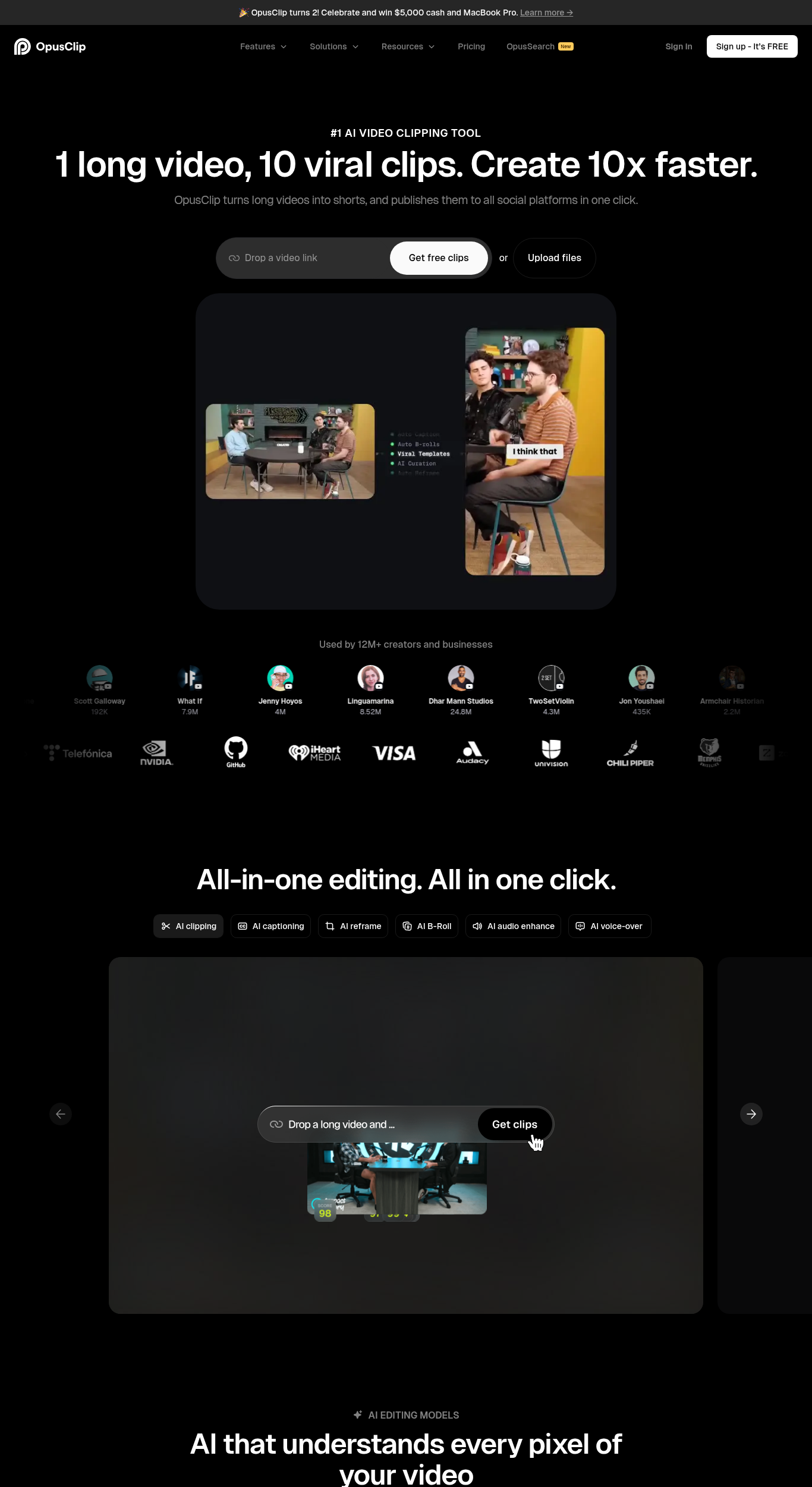 Opus Clip Homepage