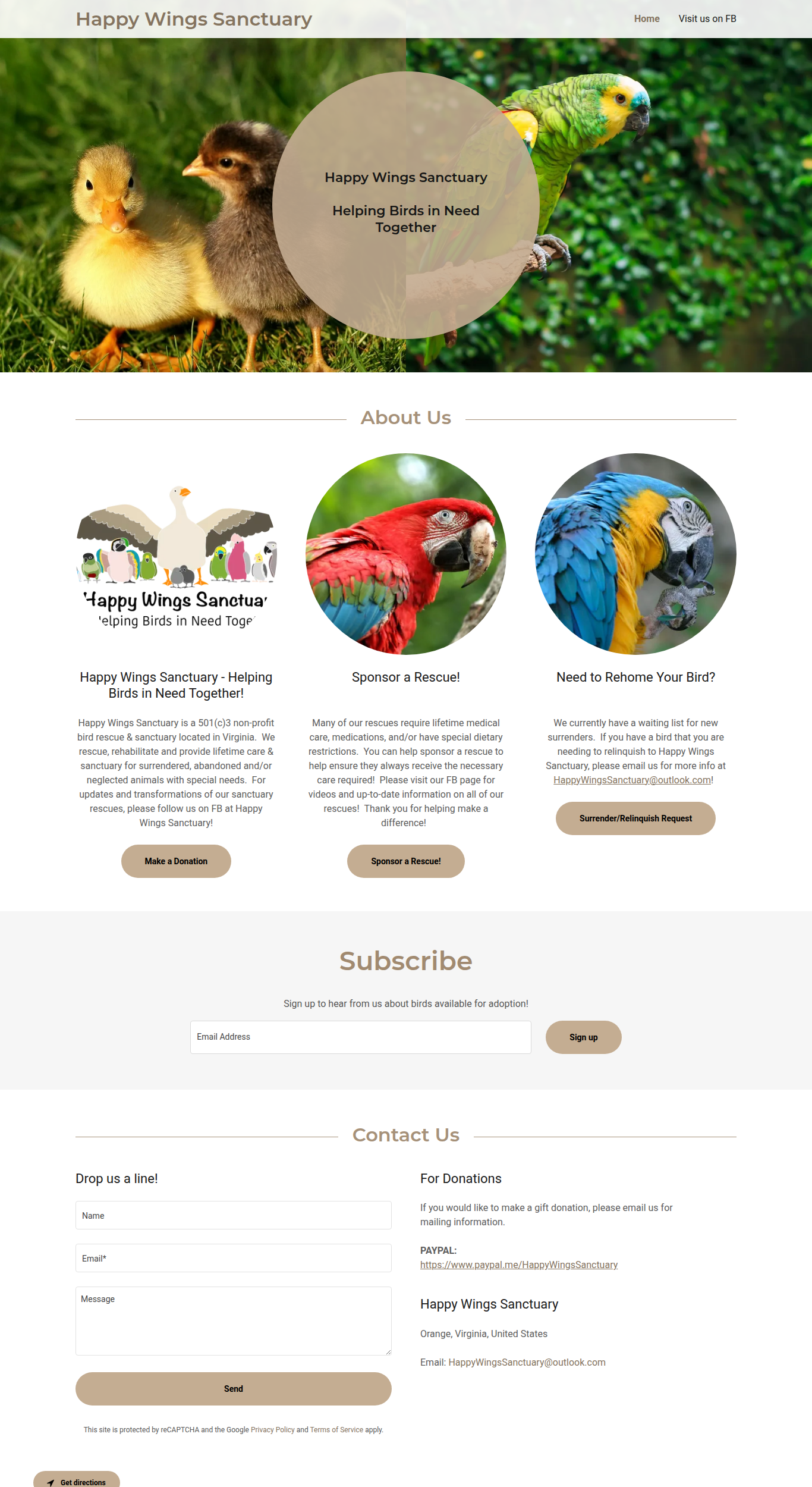 Screenshot of Happy Wings Sanctuary