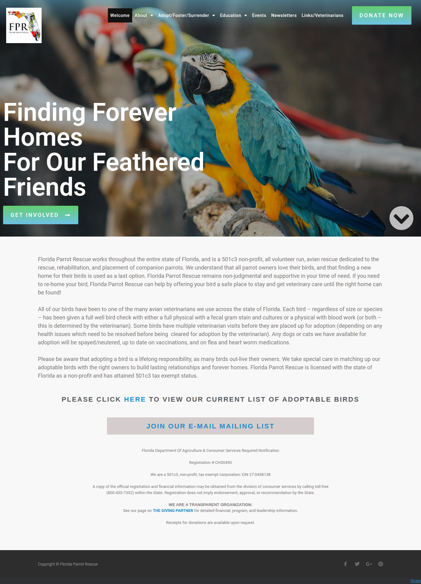 Screenshot of Florida Parrot Rescue