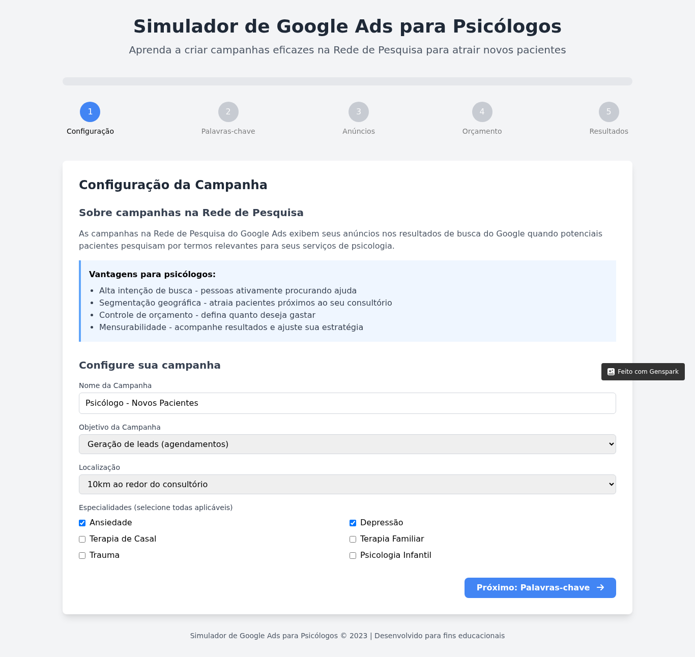 Simulador de Google Ads para Psicólogos