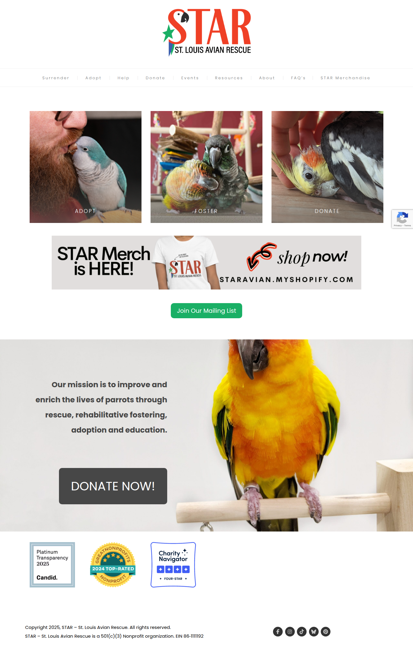 Screenshot of St. Louis Avian Rescue