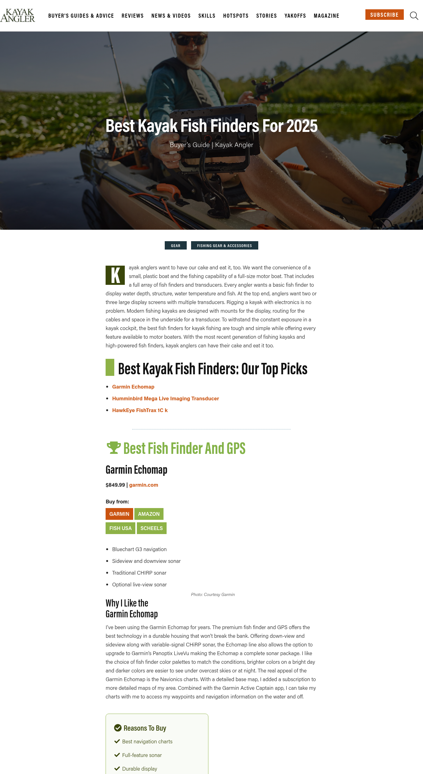 Garmin Echomap fish finder on kayak