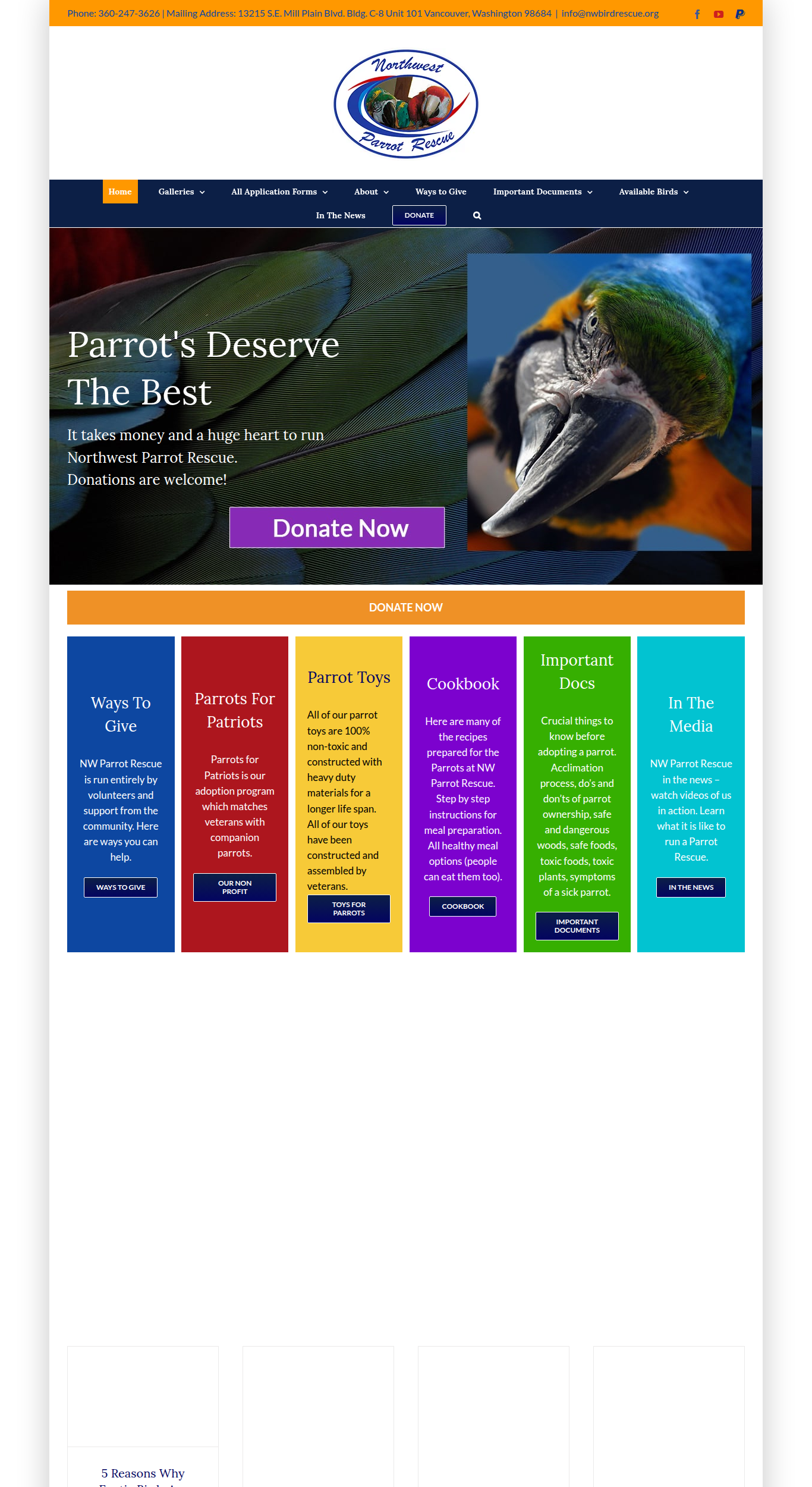 Screenshot of Northwest Parrot Rescue (NW Parrot Rescue)